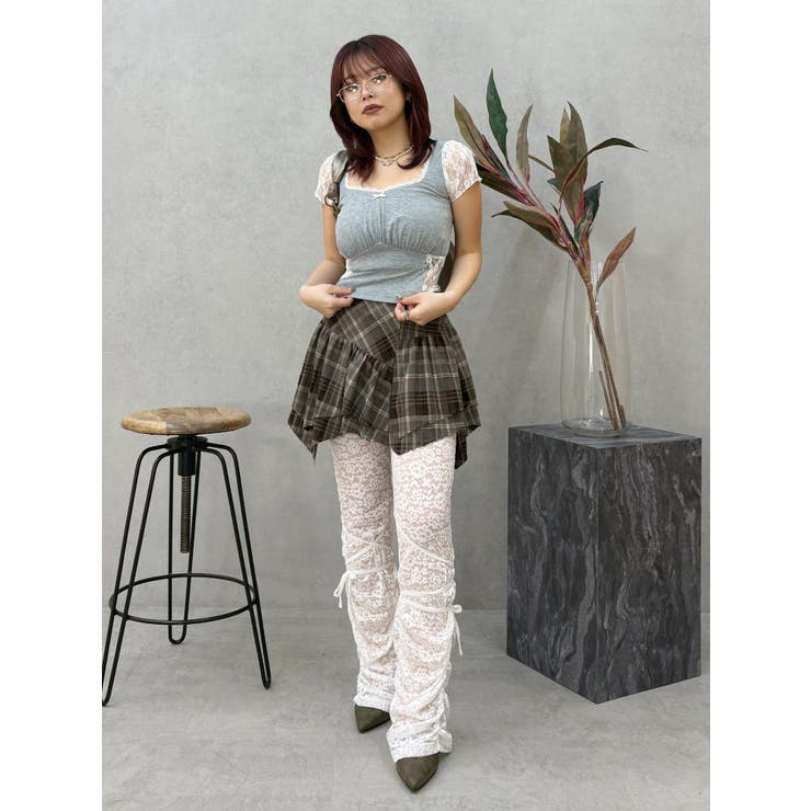 アシンメトリーランダムチェックミニスカート | EVRIS | 詳細画像16 