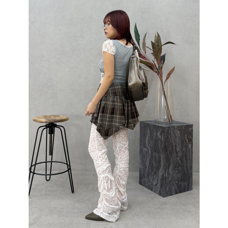 アシンメトリーランダムチェックミニスカート | EVRIS | 詳細画像17 