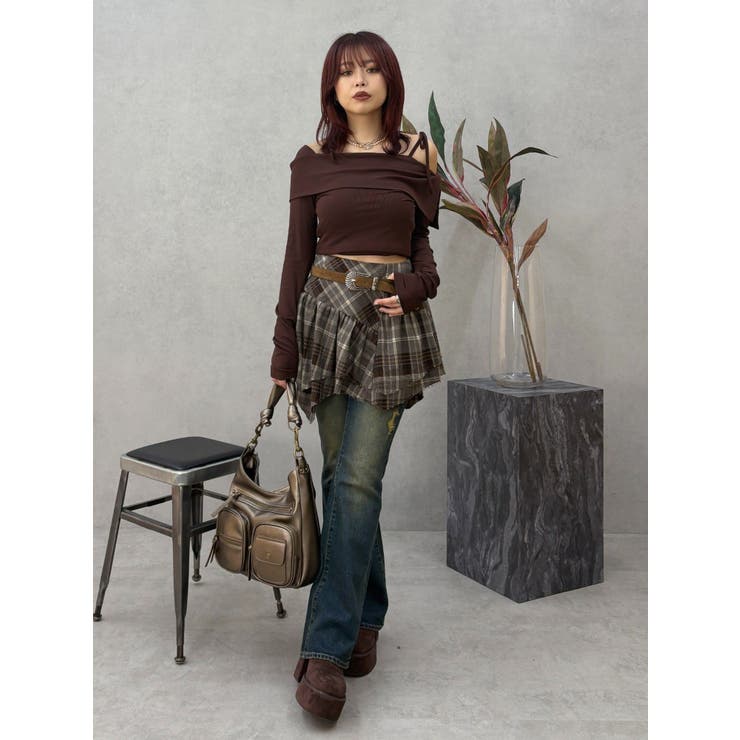 アシンメトリーランダムチェックミニスカート | EVRIS | 詳細画像18 