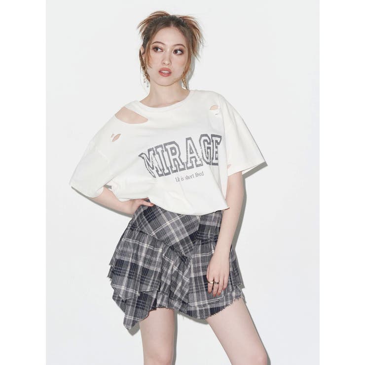 アシンメトリーランダムチェックミニスカート | EVRIS | 詳細画像3 