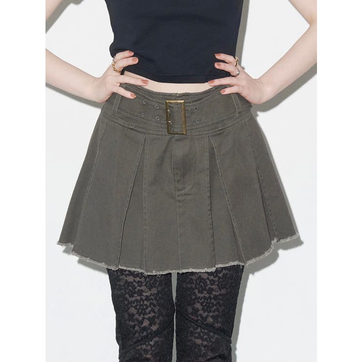 プリーツワイドベルトミニスカート[品番：MKSW0065443]｜EVRIS