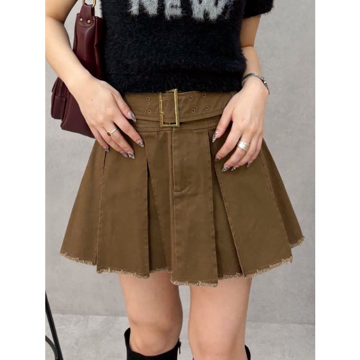 ブラウン | プリーツワイドベルトミニスカート | EVRIS