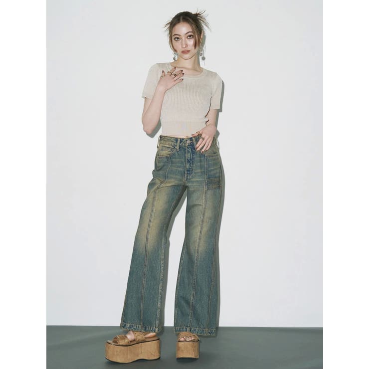 センターシームワイドフレアデニムパンツ | EVRIS | 詳細画像5 