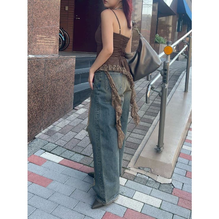完売人気！evris ハイウエスト　ダメージワイドデニムパンツ ハイダメージワイドデニムパンツ[品番：MKSW0065796]｜EVRIS