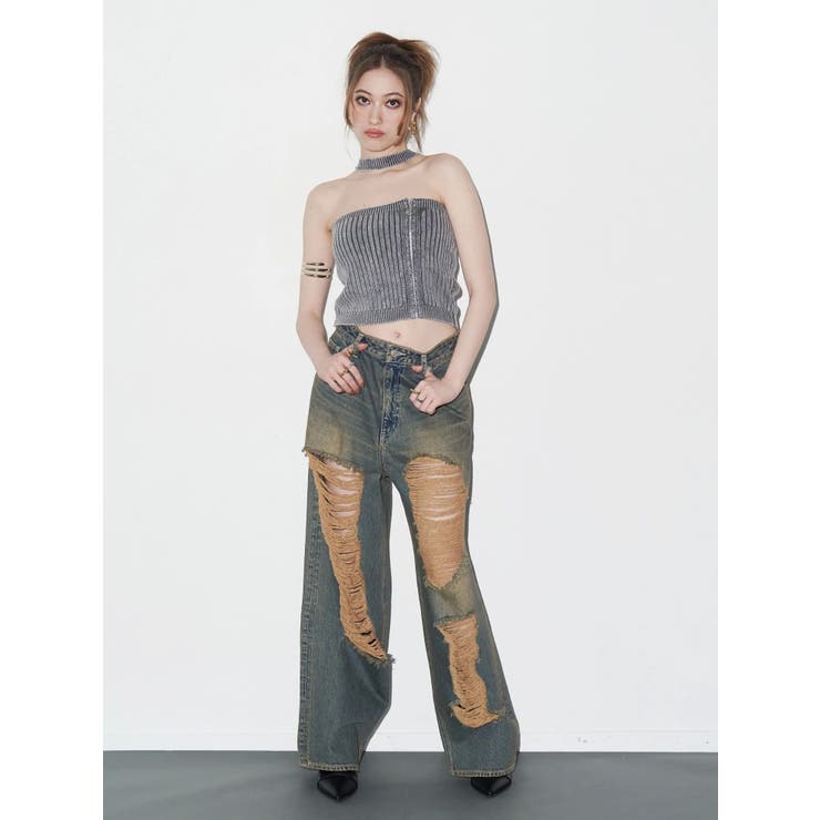 ハイダメージワイドデニムパンツ | EVRIS | 詳細画像4 