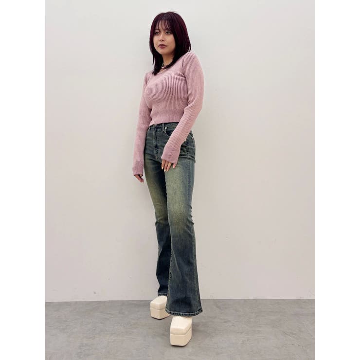 ヴィンテージライクストレッチフレアデニムパンツ | EVRIS | 詳細画像9 