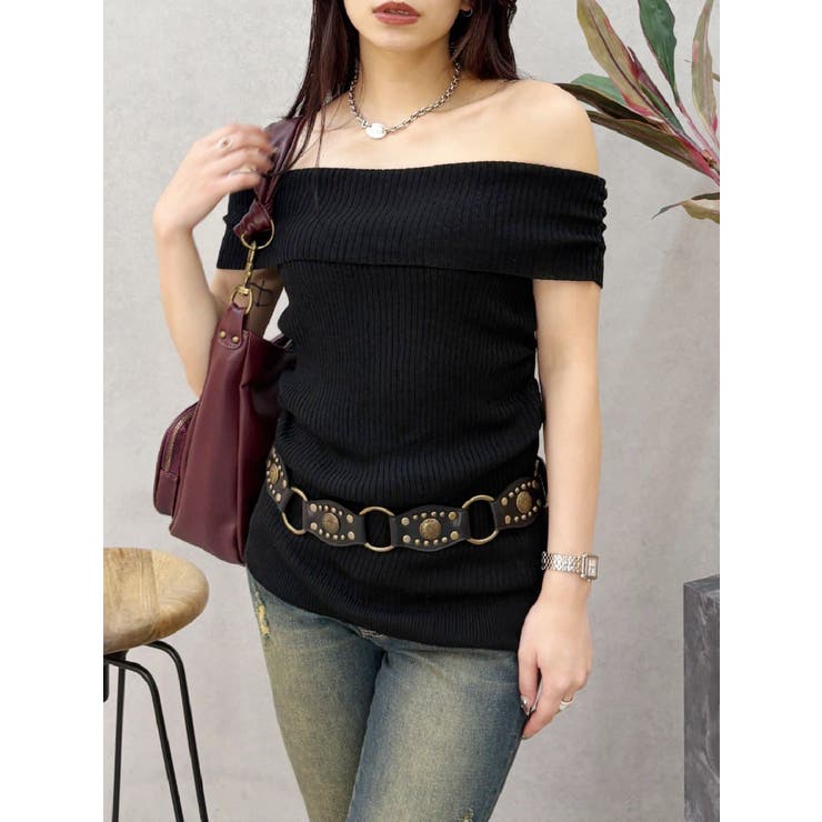 ブラック | オフショルニットチュニック | EVRIS