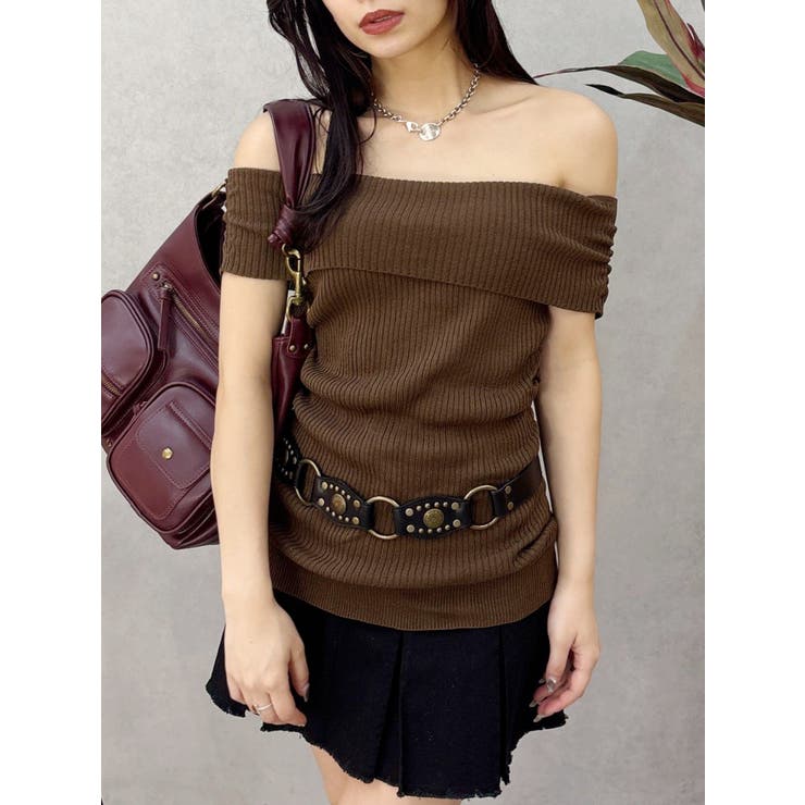 ブラウン | オフショルニットチュニック | EVRIS