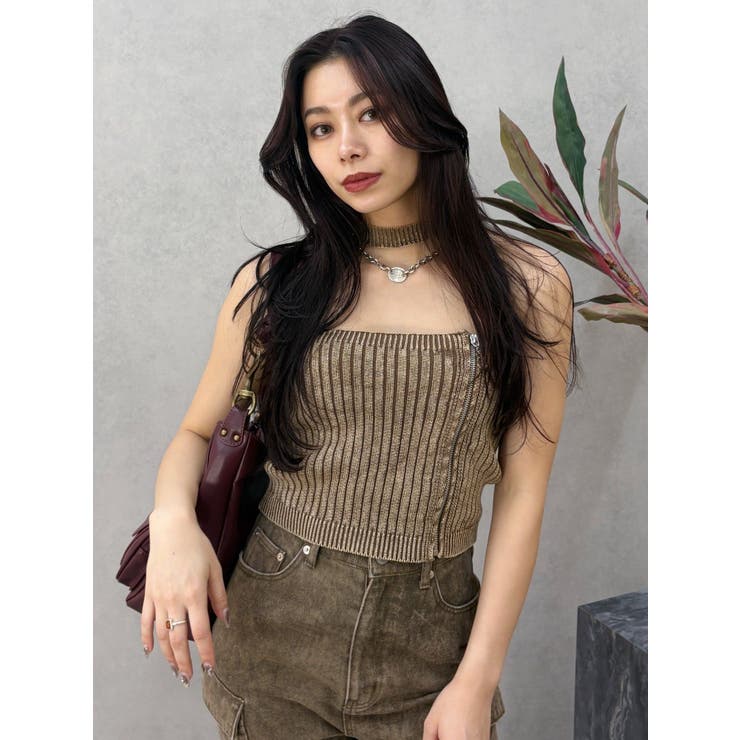 ブラウン | Eモチーフピグメントチョーカーベアニットトップス | EVRIS