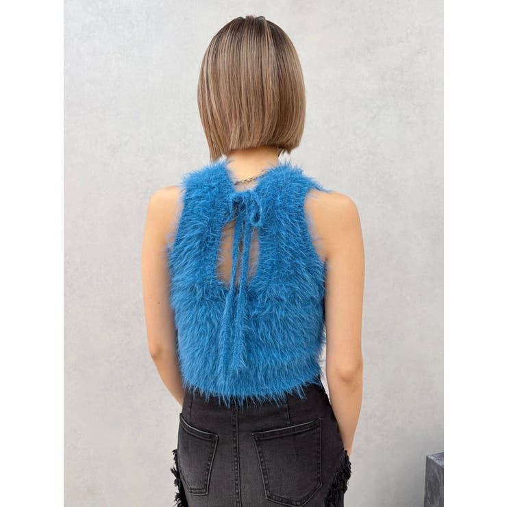 ブルー | ファンシーヤーンノースリニットトップス | EVRIS