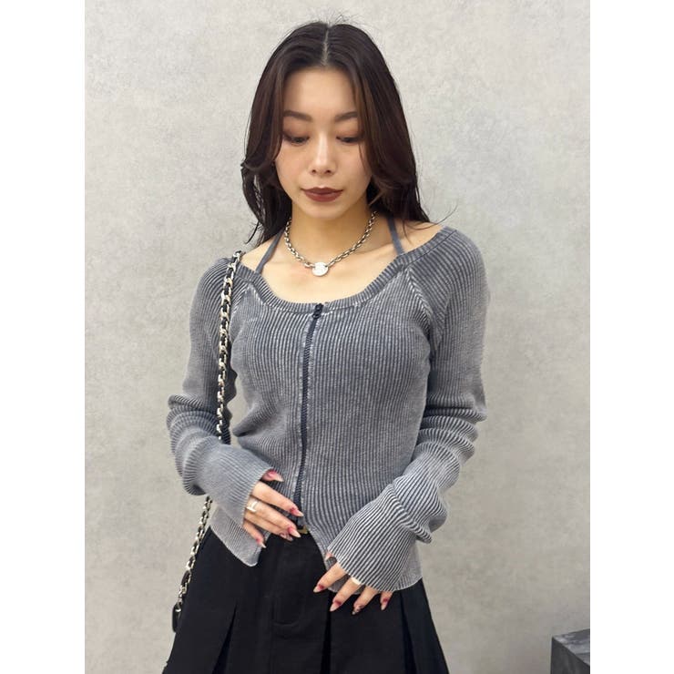 ピグメントジップホルターネックニットトップス | EVRIS | 詳細画像3 