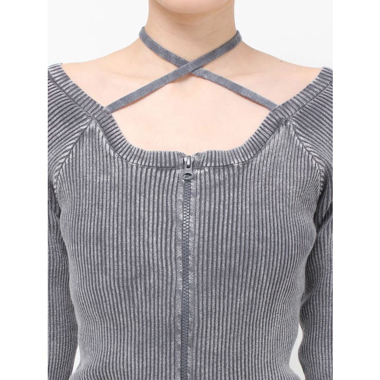 ピグメントジップホルターネックニットトップス | EVRIS | 詳細画像30 