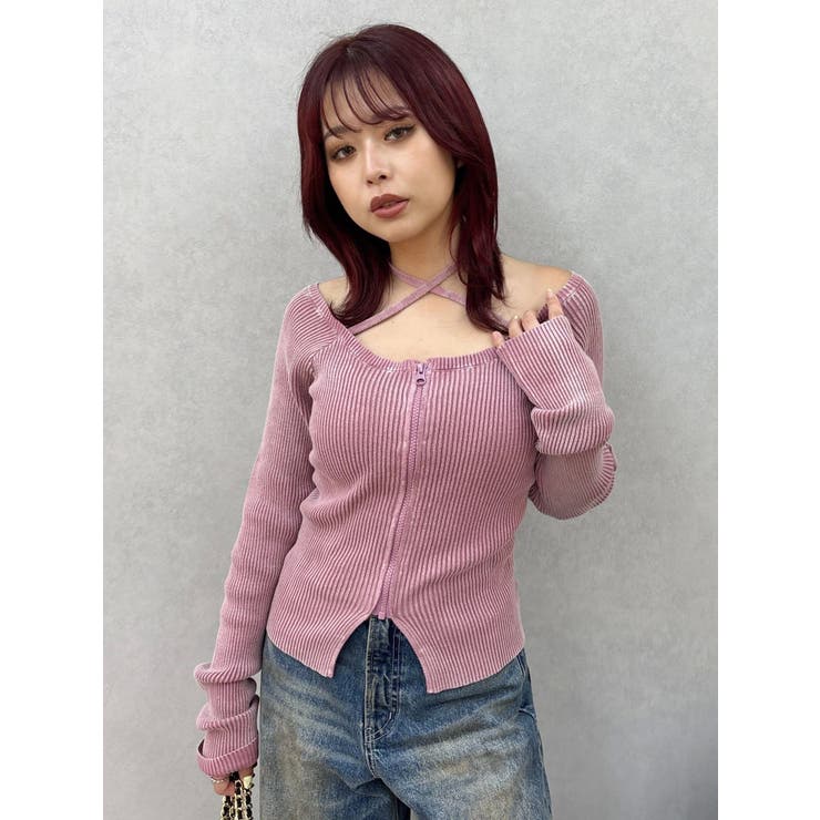 ピグメントジップホルターネックニットトップス | EVRIS | 詳細画像8 