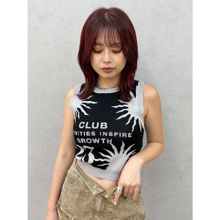 ブラック | ジャガードグラフィックニットトップス | EVRIS