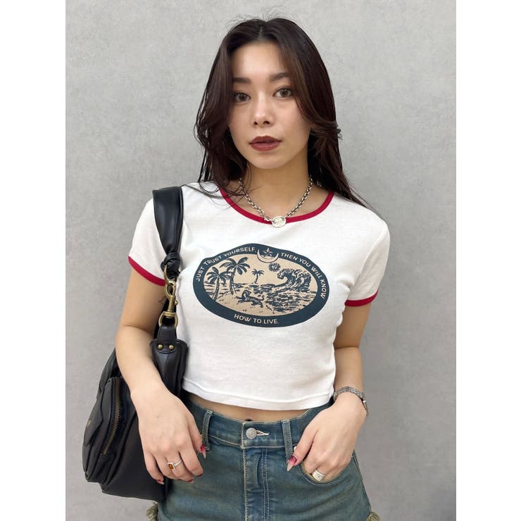 ホワイト | リンガーグラフィックショートTシャツ | EVRIS