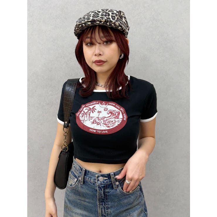 ブラック | リンガーグラフィックショートTシャツ | EVRIS