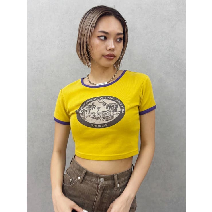 マスタード | リンガーグラフィックショートTシャツ | EVRIS