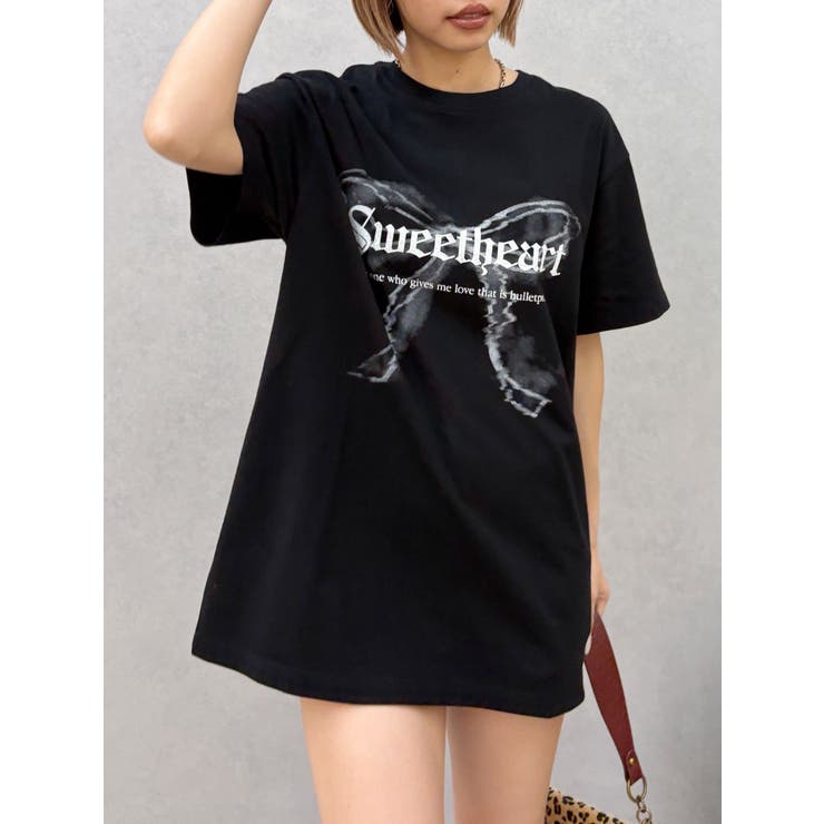 ブラック | フロントリボングラフィックBIG Tシャツ | EVRIS