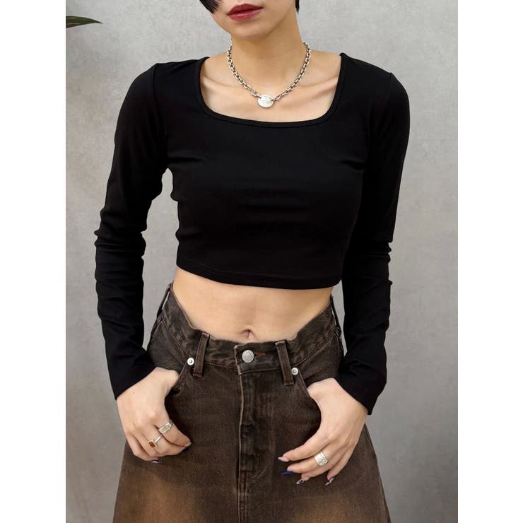 ブラック | スクエアクロップドトップス | EVRIS