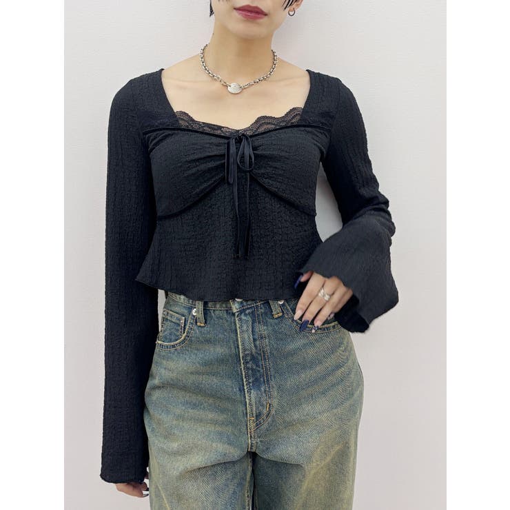 ブラック | レースドッキングトップス | EVRIS