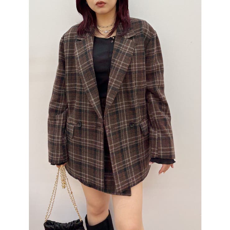 ブラウン | チェックルーズジャケット【セットアップ着用可能】 | EVRIS