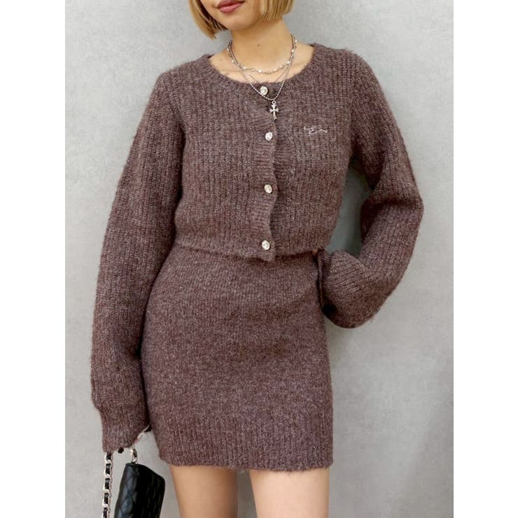 ブラウン | ワンポイントアンサンブルニットワンピ ース カーディガン キャミワンピ セット | EVRIS