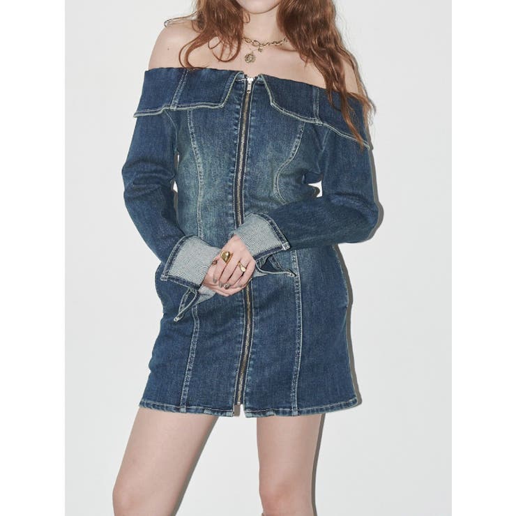 ブルー | オフショルデニムミニワンピース | EVRIS