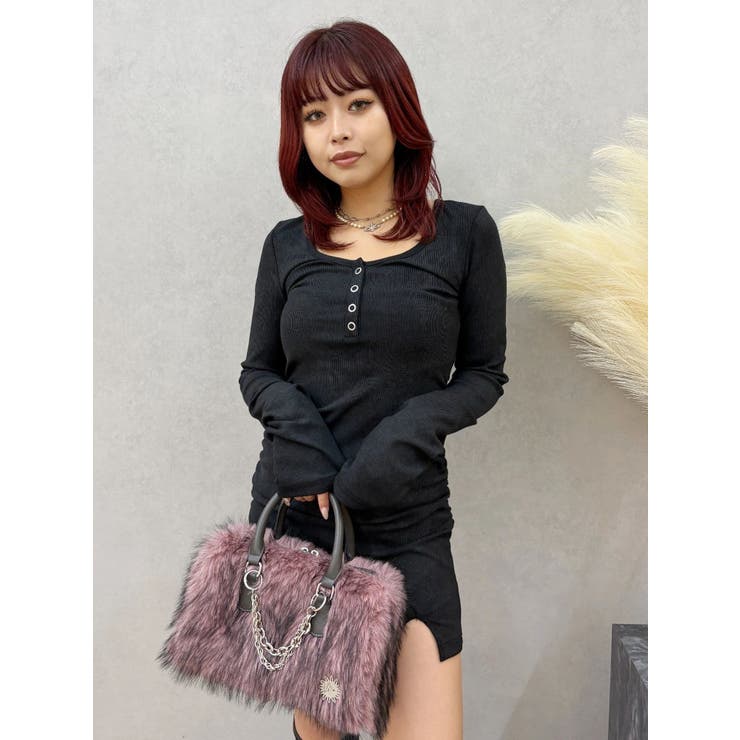 ヘンリーネックカットミニワンピース[品番：MKSW0067755]｜EVRIS