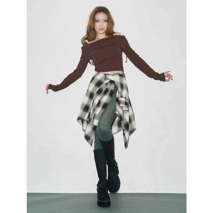 フードチェックオーバーサイズシャツ【セットアップ着用可能】[品番