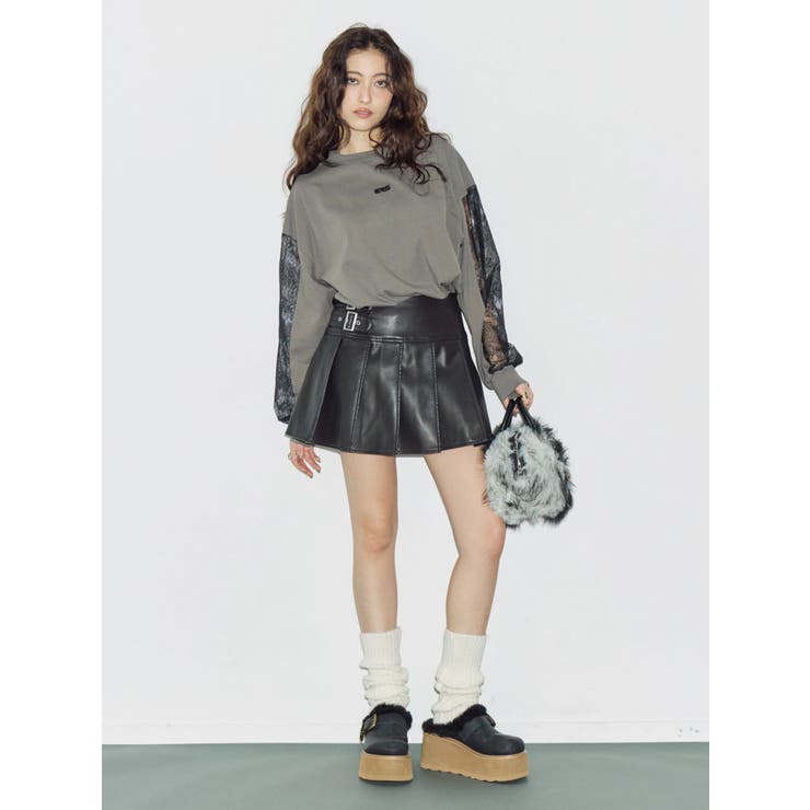 ヴィンテージライクフェイクレザープリーツミニスカート【セットアップ着用可能】 | EVRIS | 詳細画像11 