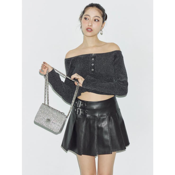 ヴィンテージライクフェイクレザープリーツミニスカート【セットアップ着用可能】 | EVRIS | 詳細画像12 