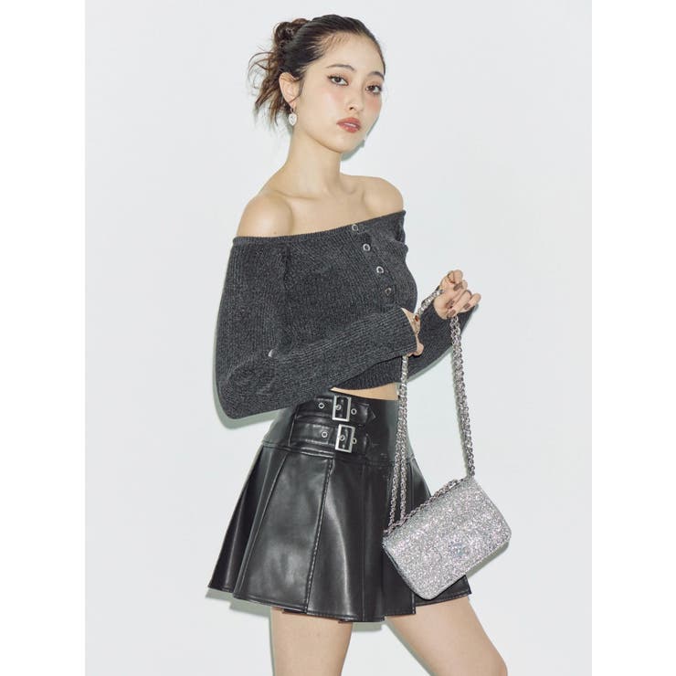 ヴィンテージライクフェイクレザープリーツミニスカート【セットアップ着用可能】 | EVRIS | 詳細画像13 