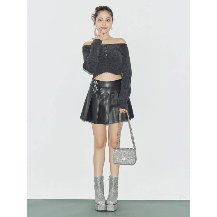 ヴィンテージライクフェイクレザープリーツミニスカート【セットアップ着用可能】 | EVRIS | 詳細画像15 