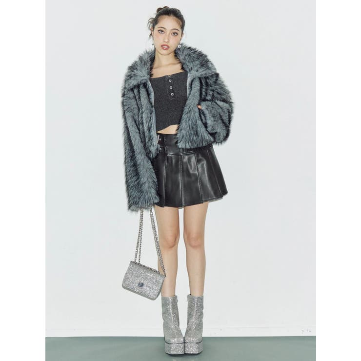 ヴィンテージライクフェイクレザープリーツミニスカート【セットアップ着用可能】 | EVRIS | 詳細画像16 