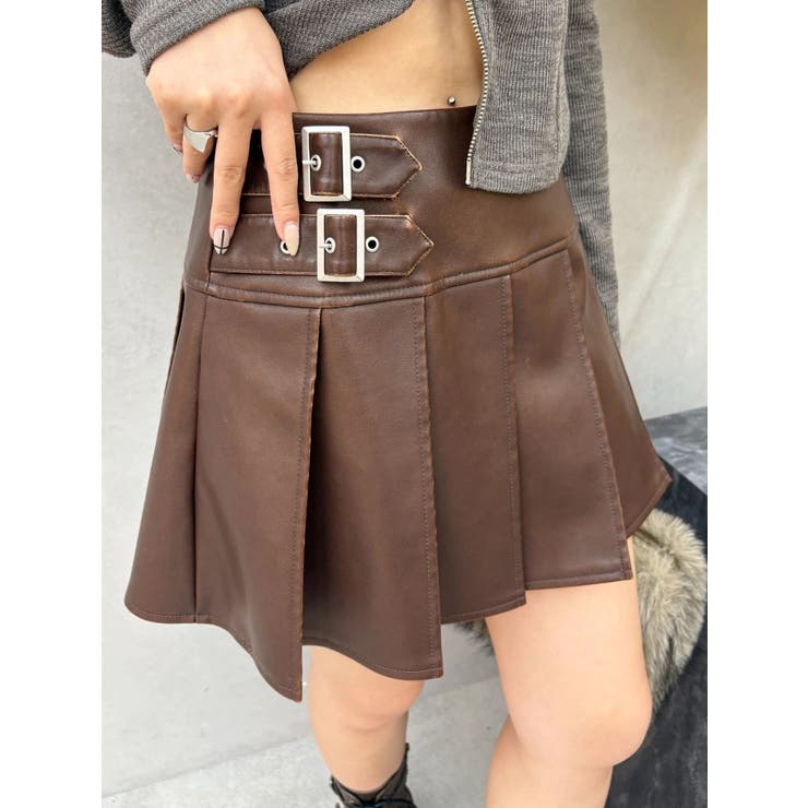 ヴィンテージライクフェイクレザープリーツミニスカート【セットアップ着用可能】 | EVRIS | 詳細画像20 