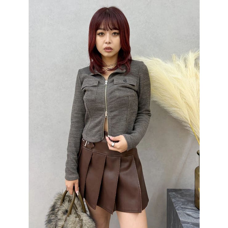 ヴィンテージライクフェイクレザープリーツミニスカート【セットアップ着用可能】 | EVRIS | 詳細画像22 