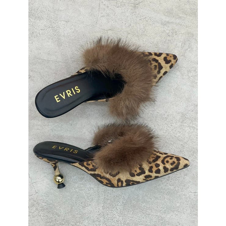 ミックス | ポインテッドトゥフェイクファーミュール | EVRIS