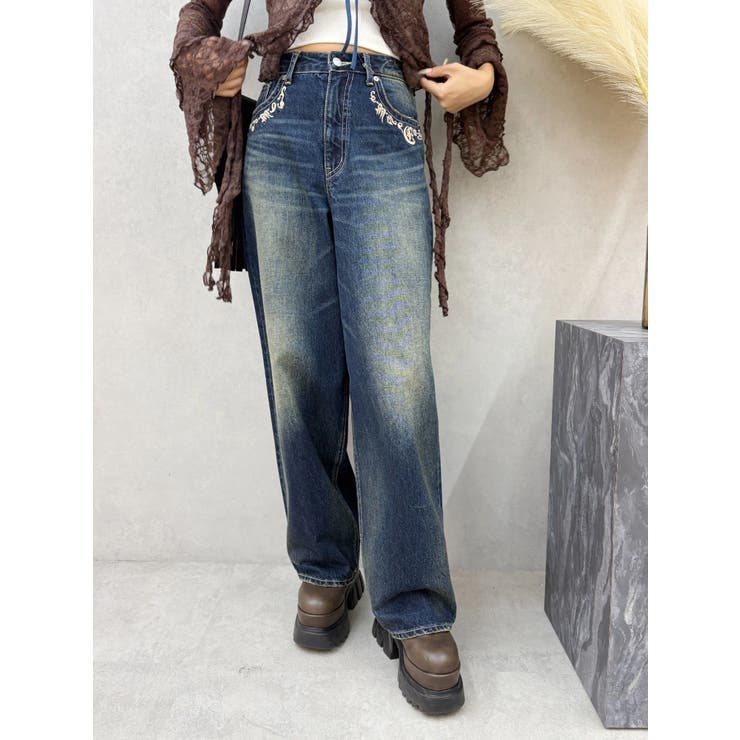 ポケットエンブロイダリーワイドデニムパンツ | EVRIS | 詳細画像19 