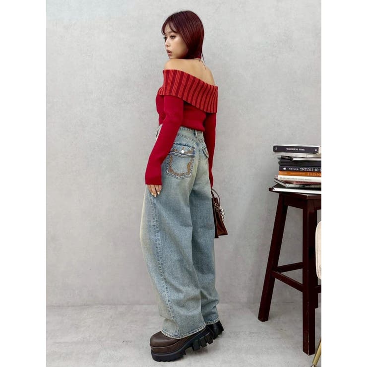 ポケットエンブロイダリーワイドデニムパンツ | EVRIS | 詳細画像25 