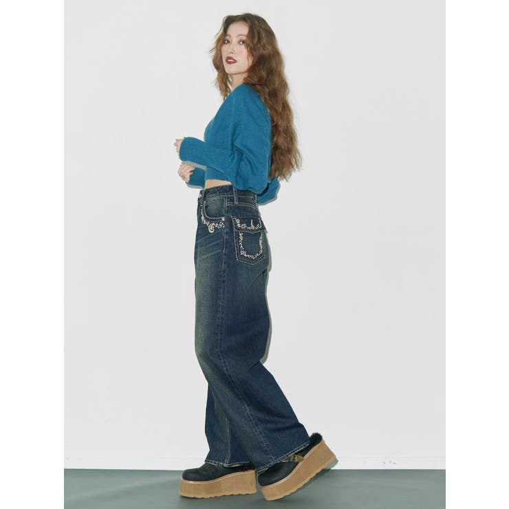 ポケットエンブロイダリーワイドデニムパンツ | EVRIS | 詳細画像7 