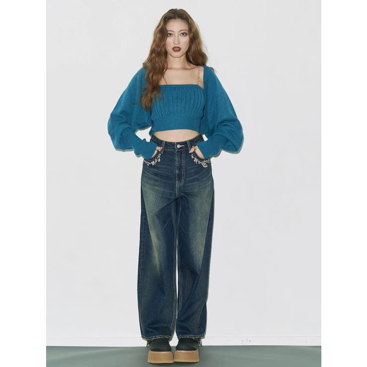 ポケットエンブロイダリーワイドデニムパンツ | EVRIS | 詳細画像8 