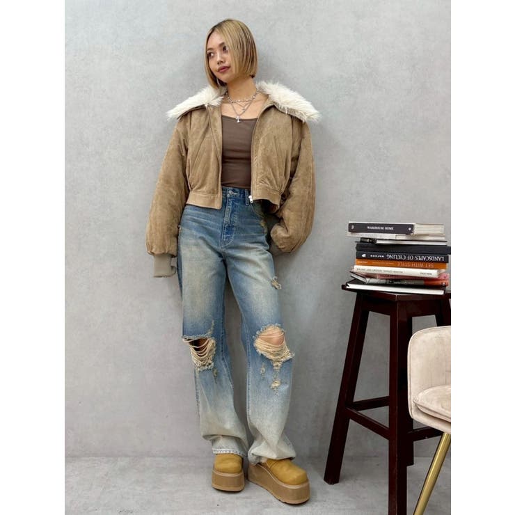 ヴィンテージライクダメージワイドデニムパンツ | EVRIS | 詳細画像21 