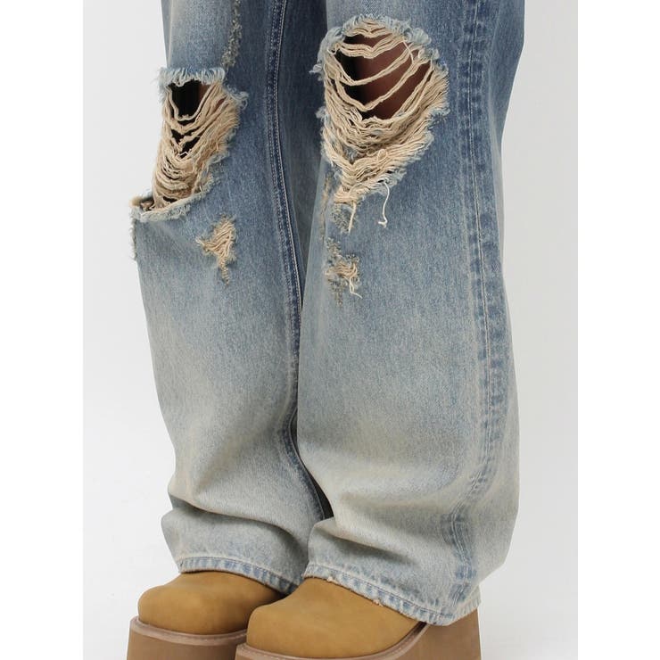 ヴィンテージライクダメージワイドデニムパンツ | EVRIS | 詳細画像33 