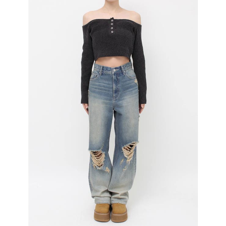 ヴィンテージライクダメージワイドデニムパンツ | EVRIS | 詳細画像35 