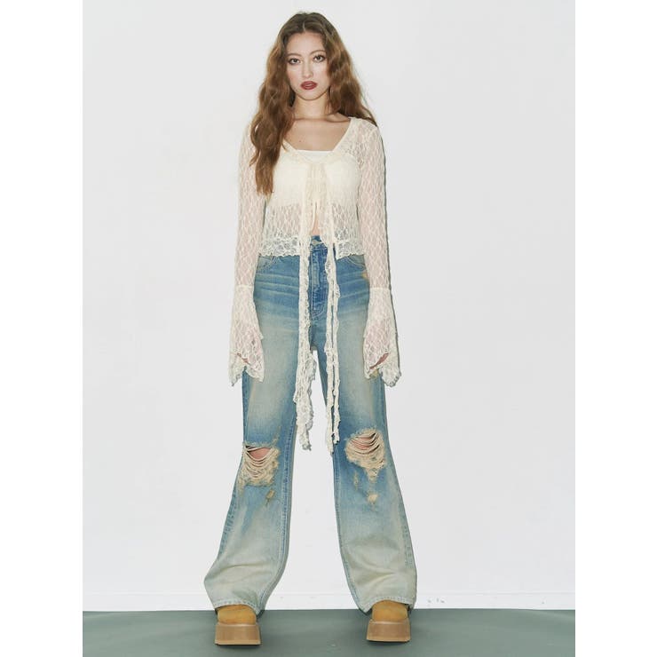 ヴィンテージライクダメージワイドデニムパンツ | EVRIS | 詳細画像4 