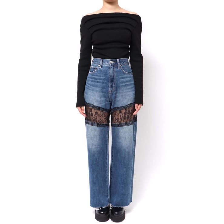 レースドッキングワイドデニムパンツ[品番：MKSW0066799]｜EVRIS