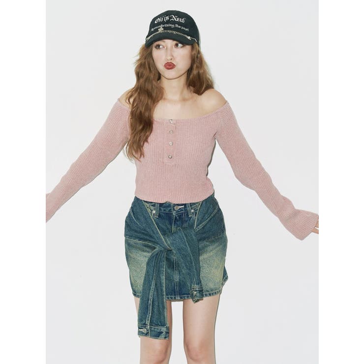 スリーブデザインデニムミニスカート | EVRIS | 詳細画像3 