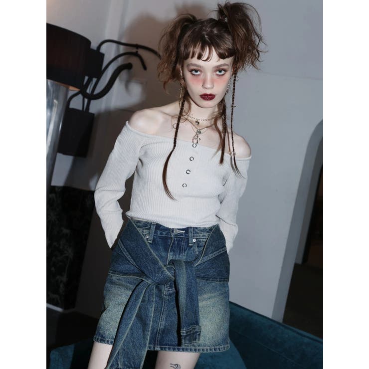 スリーブデザインデニムミニスカート | EVRIS | 詳細画像30 