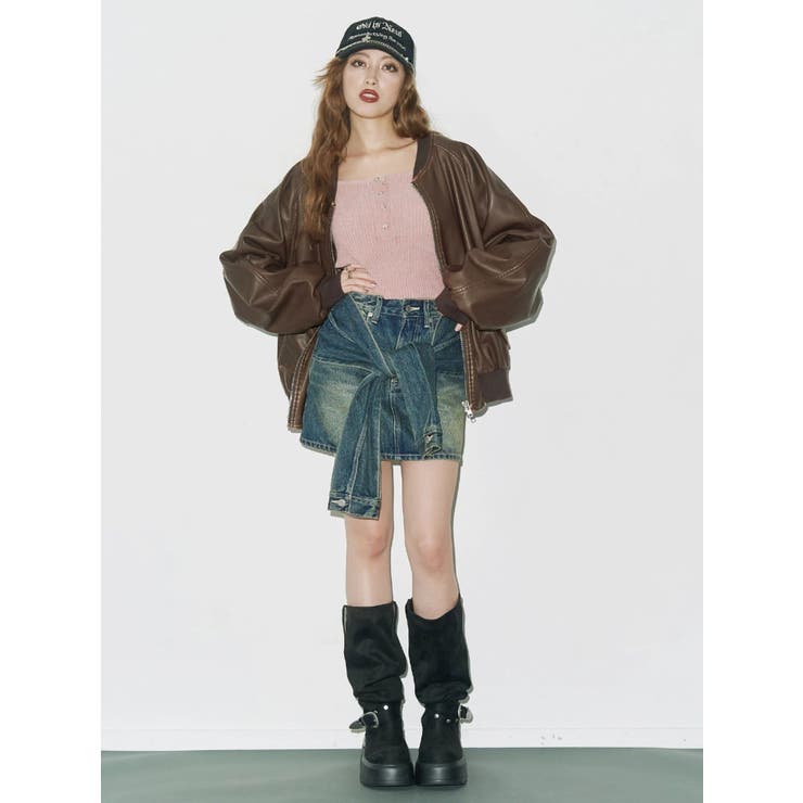 スリーブデザインデニムミニスカート | EVRIS | 詳細画像9 