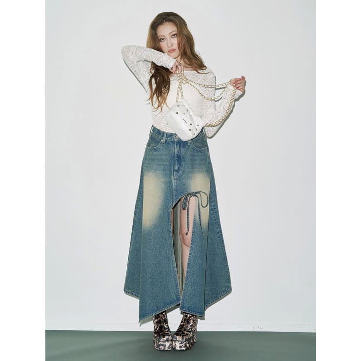 グラデーションスリットロングデニムスカート【セットアップ着用可能】 | EVRIS | 詳細画像12 